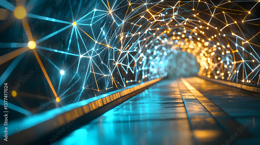 Poster futuristic tech tunnel background wallpaper quantum computing visualization high-tech environment dy