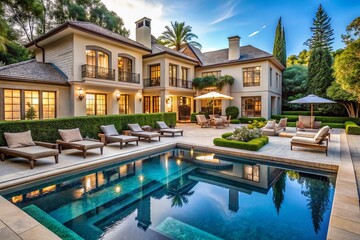 A large house with a pool and a patio