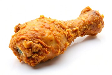 A piece of fried chicken is sitting on a white background
