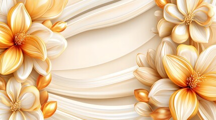 Golden flowers layered over smooth ivory textured background elements