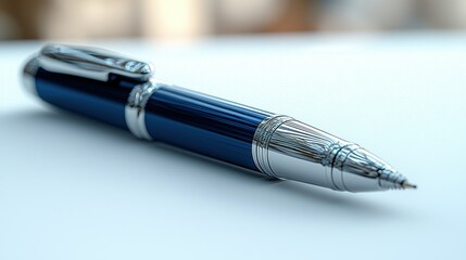 Luxury blue pen on white surface
