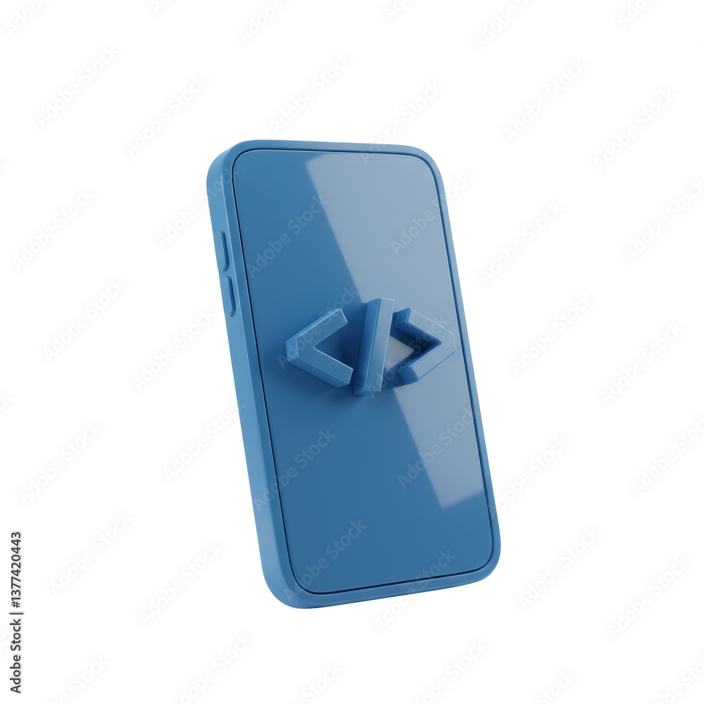 Poster glossy blue 3d render of smartphone with code icon