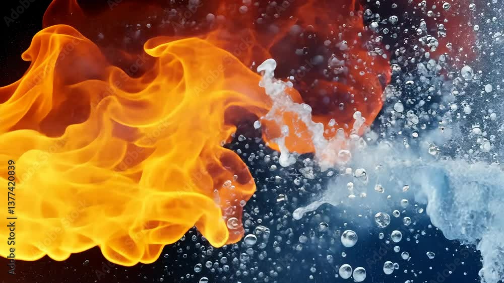 Aufkleber dynamic interaction of fire and water creating mesmerizing visual effects in dark environment