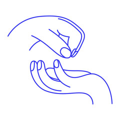 Spill from one hand to the other. Gesture doodle icon. Contour vector illustration