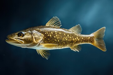 Fototapeta premium Detailed aquatic fish illustration floating in a dark blue environment