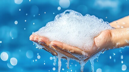 Fototapeta premium Hands Holding Soapy Water Bubbles Closeup