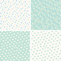 Pastel Dots And Hearts Pattern Set With Mint Tones