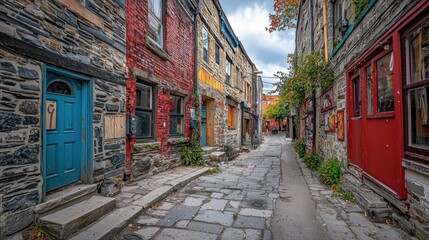 Fototapeta premium Colorful alleyway between stone buildings