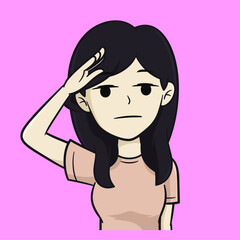 Vector Illustration of a Young Woman Saluting with a Serious Expression
