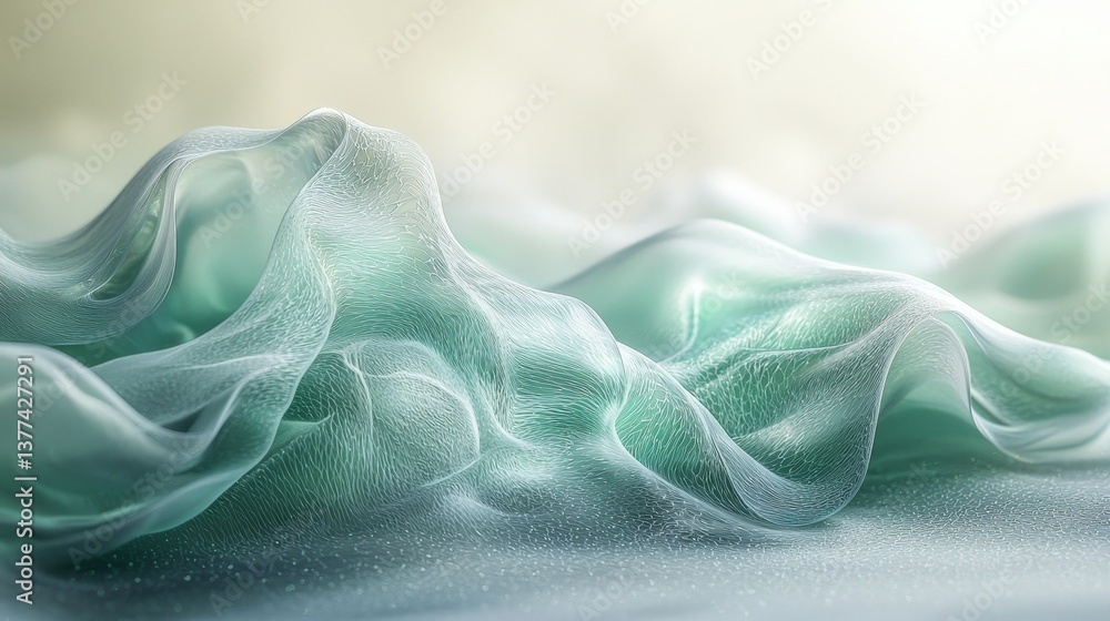 Poster ethereal green waveforms in soft focus abstract art