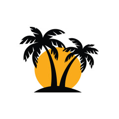 Palm trees silhouette on a sunset background