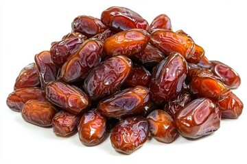 Sumptuous Heap of Glossy Dates in Brown Pyramid with Clean White Background - Exquisite Organic Fruit Display for Recipes and Food Blogs