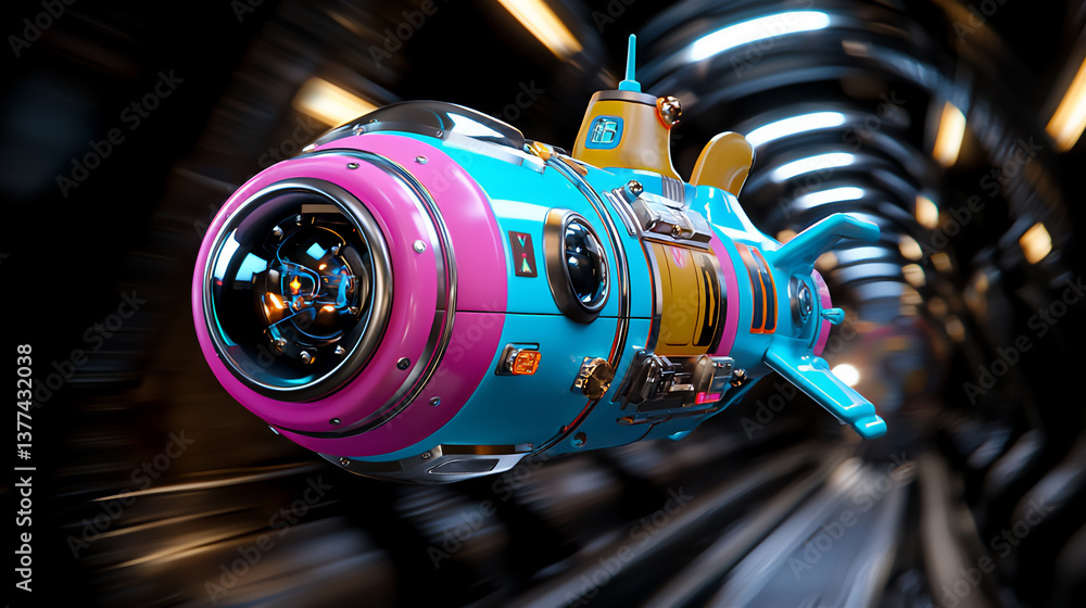 Poster a spaceship navigating through a quantum storm