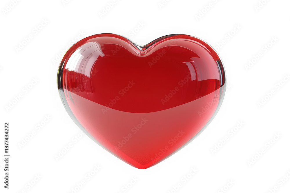 Poster red heart shadow shaped 3d render icon isolated on transparent background