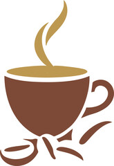 Minimalistic Coffee logo, This modern and minimalistic design features a simple coffee cup with a swirl of steam rising above it. The coffee cup is in a rich, dark brown color