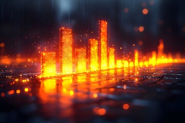 Glowing cityscape with dynamic data visualization