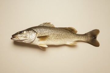 Naklejka premium A photograph displaying a whole fish lying horizontally against a plain surface