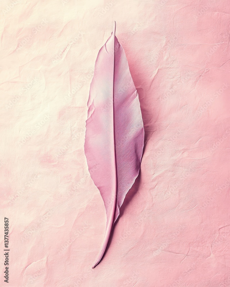 Poster a delicate pink leaf rests gracefully on a soft pink background, showcasing its intricate veins and 