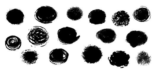 Scribble textured brush stroke ink or paint round splatter. Abstract grunge stain enso border, frame, hand drawn textured punk style asian design element