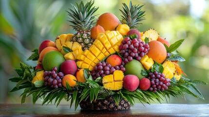 Tropical Fruit Arrangement on Wooden Table