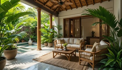 Relaxing Outdoor Seating Area With Lush Plants