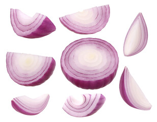 slices onion bulb and half isolated, transparent PNG, PNG format, cut out