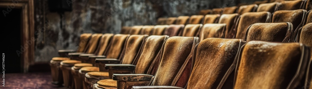 Poster a neatly arranged row of elegant wooden chairs, each featuring a soft cushion in a warm, inviting co