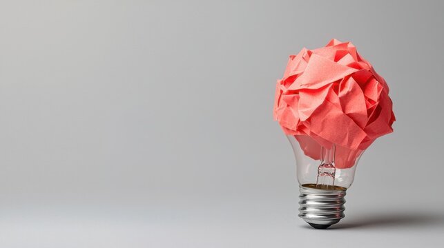 Light bulb with crumpled paper ball inside representing the content repurposing strategy chart for innovative ideas