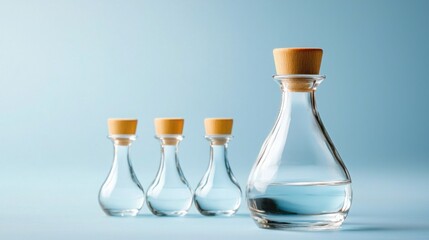 Three elegant glass bottles with cork tops displayed on a neutral background perfect for packaging and design concepts