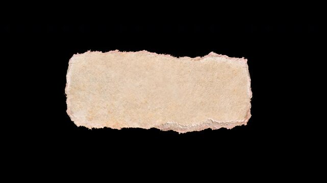 Ripped vintage paper note animation isolated asset, transparent 4K video, alpha channel, ProRes 4444
