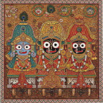 Intricate Pattachitra Painting of Lord Jagannath Balabhadra and Subhadra