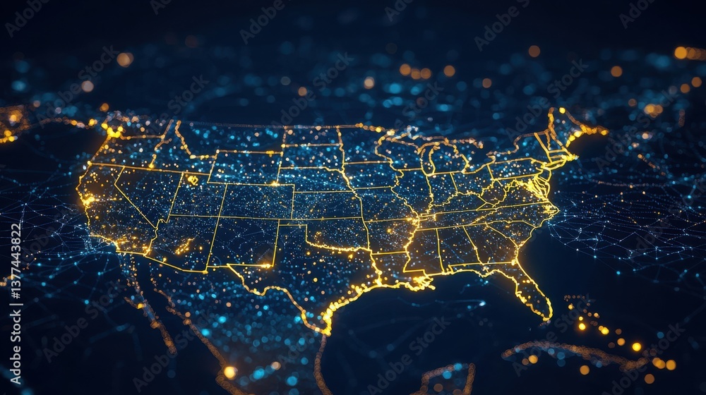 Poster a comprehensive view of the united states displaying its distinct borders and various geographic fea