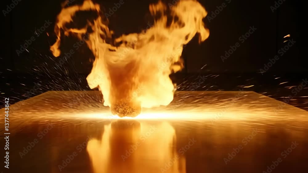 Aufkleber flames erupt from a glowing sphere creating an intense burst of light and heat in a darkened setting