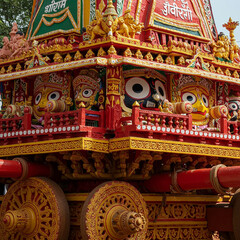 Obraz premium Close-up Portrait of Lord Jagannath Deity Idol Face on Rath Yatra Chariot