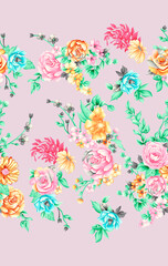 Obraz premium all over design. digital print design. Flower design.all over print.Watercolor iris flowers and abstract illustration. Seamless pattern. Summer, spring design for wallpapers, lights, textiles, texture