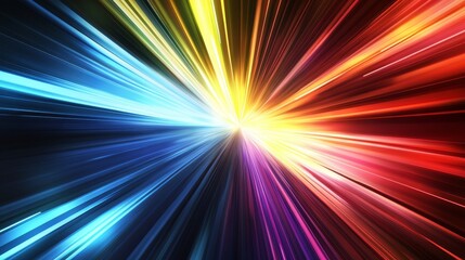 Vibrant multicolor light beams converging at center in dynamic spectrum