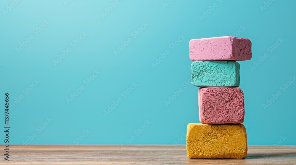 Poster colorful stack of blocks representing the different stages of customer loyalty and engagement in bus