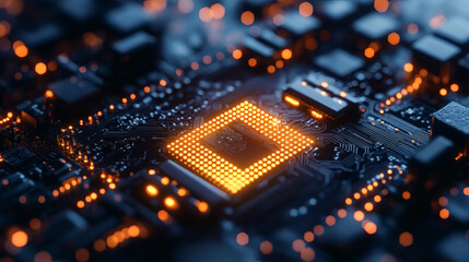 Obraz premium Glowing Cpu Chip On Circuit Board