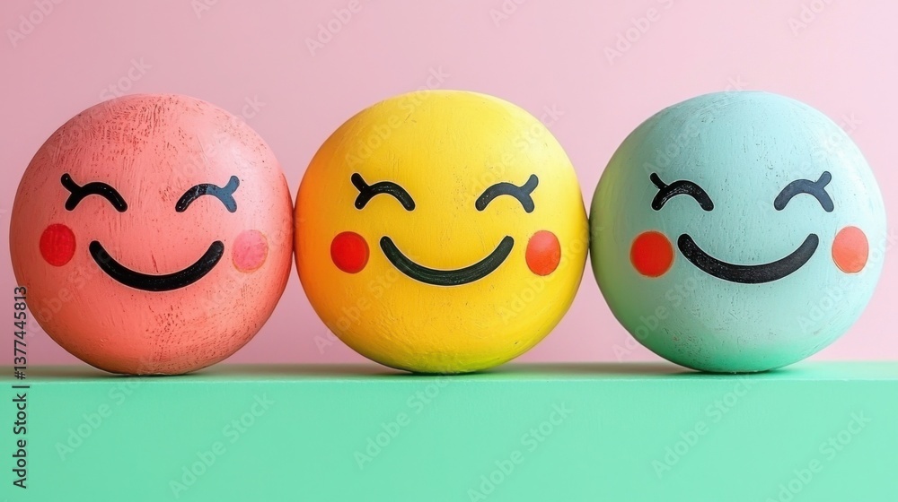 Poster three fun and whimsical eggs with unique faces painted on them representing customer satisfaction jo