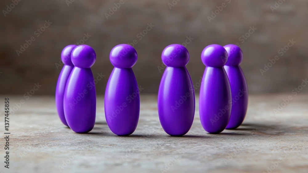 Aufkleber three distinct purple figures displayed on a table as a customer segmentation visual map for strateg