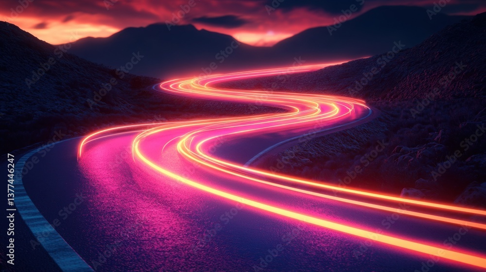 Poster glowing road with a red light indicating a critical point in the customer journey path and user expe