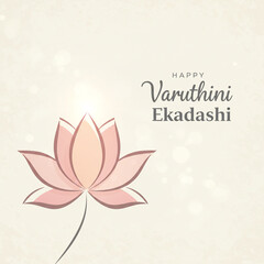 Obraz premium Happy Varuthini Ekadashi Greeting with Stylized Lotus Flower Illustration on Bokeh Background