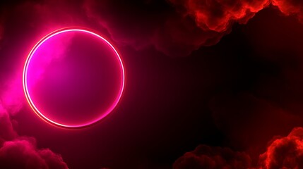 Glowing Pink Ring Surrounded By Red Clouds In Darkness