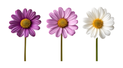 Pack of Daisy Flowers set Against Transparent Background for Floral Design, Botanical Illustrations, or Home Decor