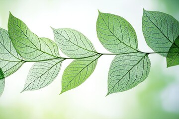 Naklejka premium Delicate translucent leaves, branch in soft light, nature, peaceful background