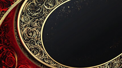 Elaborate golden ornamentation on a black and red curved background