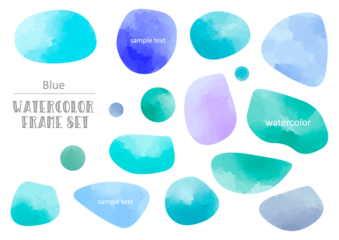 水色水彩がかわいい円形のフレームセット