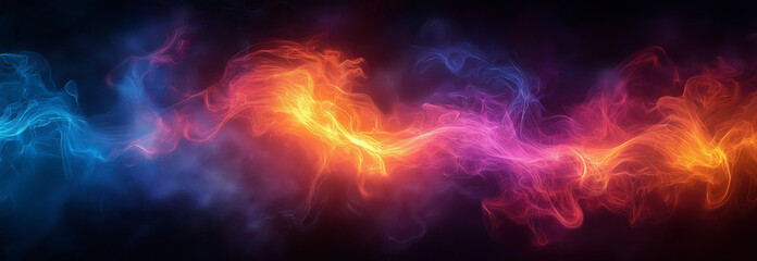 Fototapeta premium Red and blue flames with purple, red, and orange tones on a black background, hyper-realistic cinematic effect