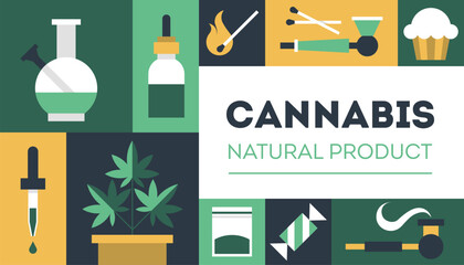 Marijuana cannabis medicine legal natural product geometric background vector pattern poster banner