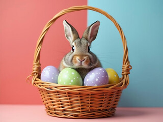 A bunny peeking out from a Easter basket